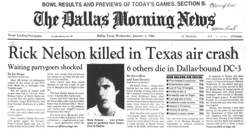 The front page of the Dallas Morning News as it appeared Jan. 1, 1986.