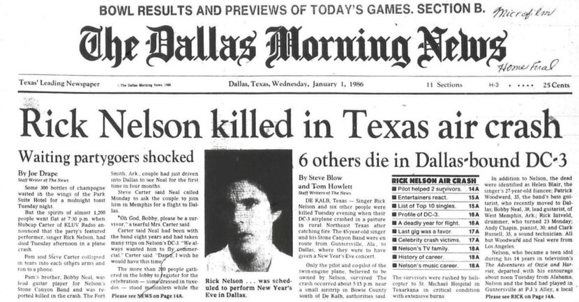 The front page of the Dallas Morning News as it appeared Jan. 1, 1986.