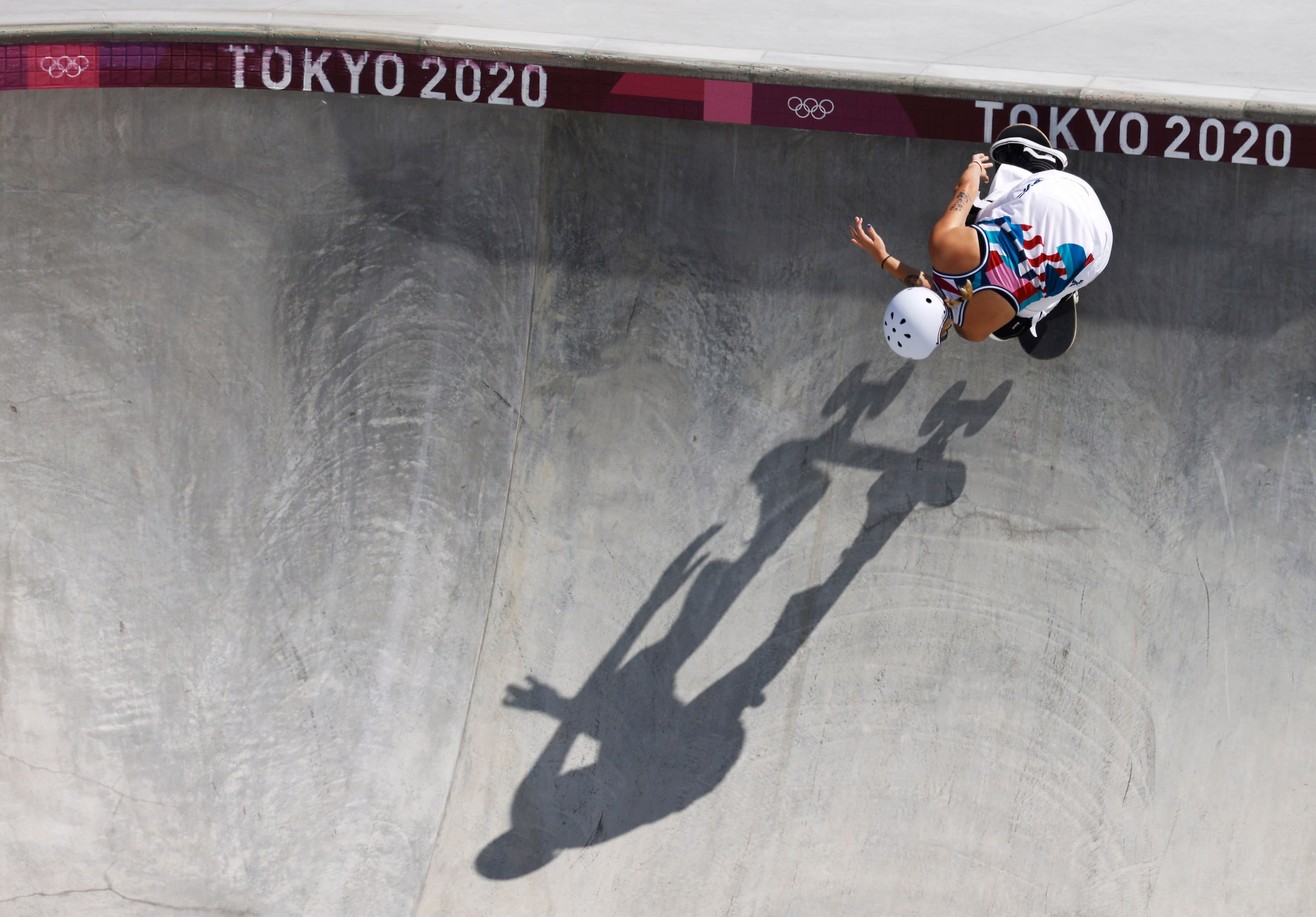 USA’s Jordyn Barratt competes during the women’s skateboarding prelims at the postponed 2020...