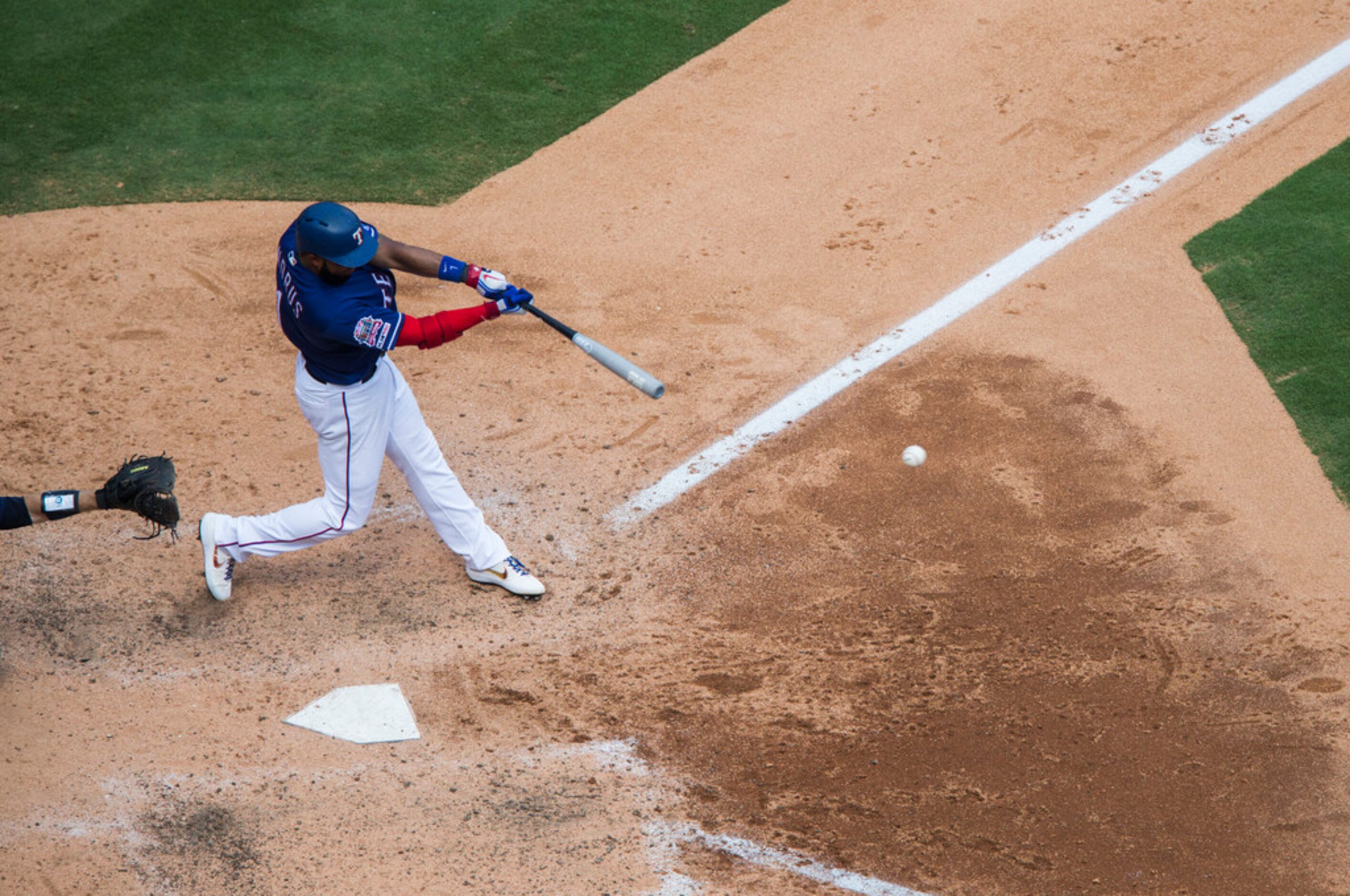 Texas Rangers shortstop Elvis Andrus (1) bats during the fifth inning of an MLB game between...