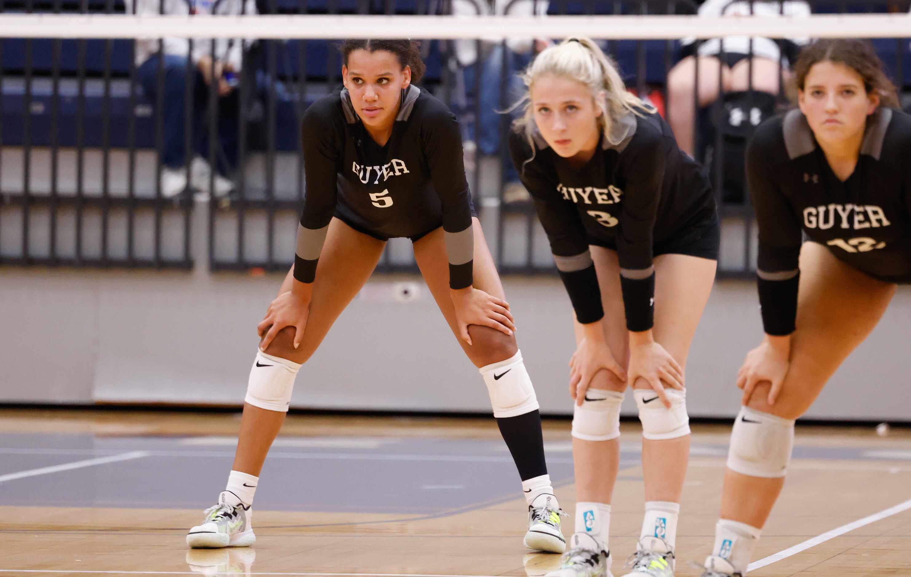 Denton Guyer senior Kyndal Stowers (5) prepares for the start of a play against Allen in the...
