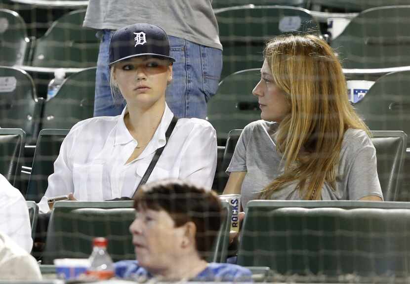 Model Kate Upton during a baseball game between the Texas Rangers and Detroit Tigers at...