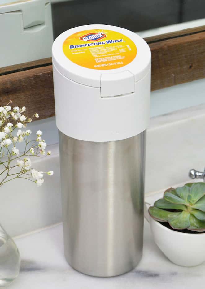 This photo shows Clorox's stainless steel wipe container designed for use with Loop. The new...
