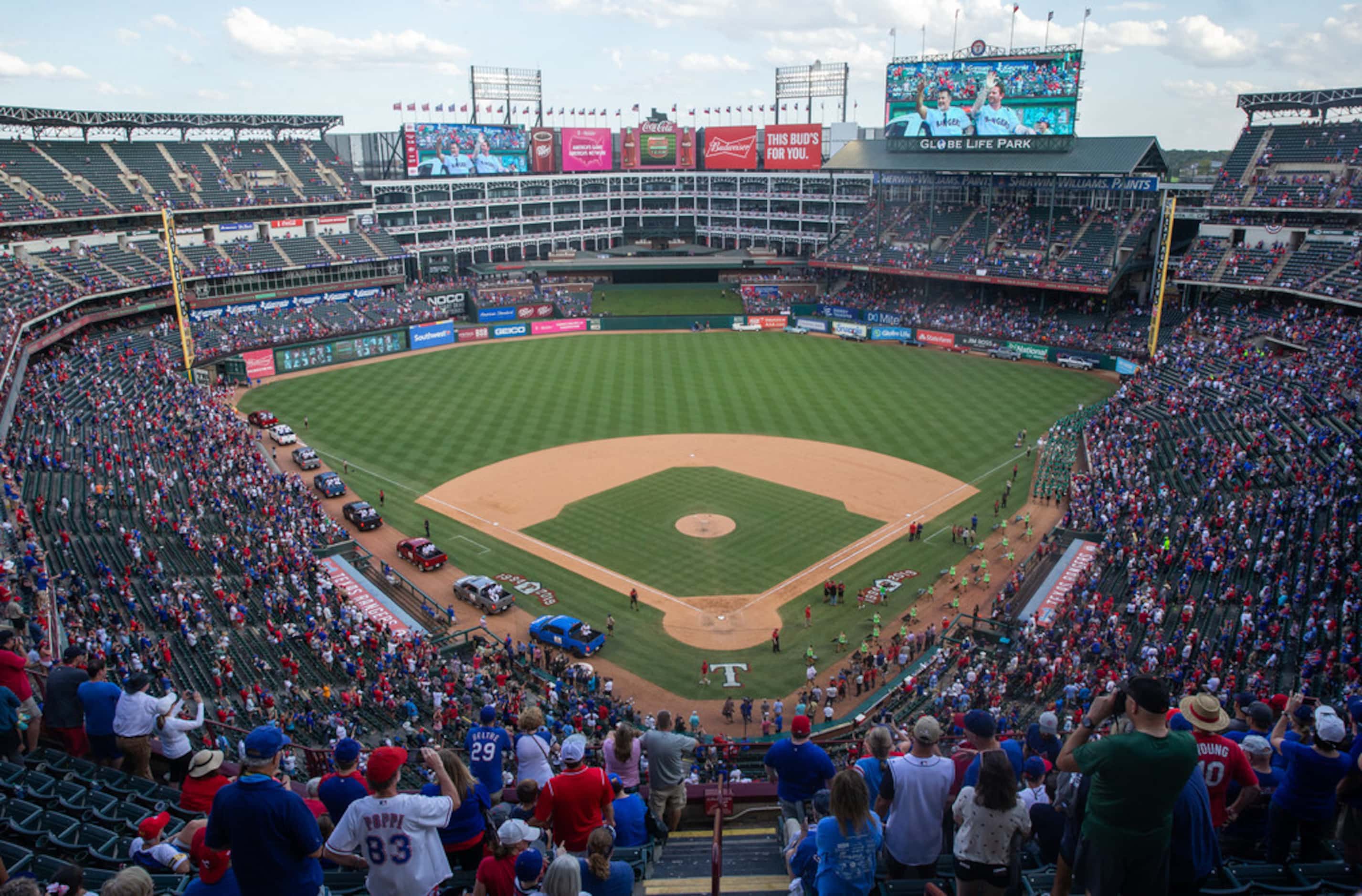 A parade to relocate home plate takes place following the Texas Rangers' final game ever...
