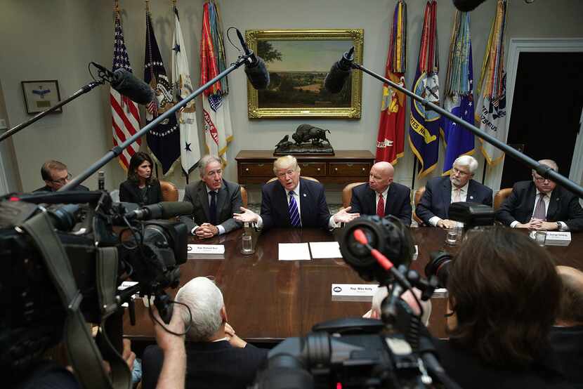 President Donald Trump speaks during a meeting with members of the House Ways and Means...