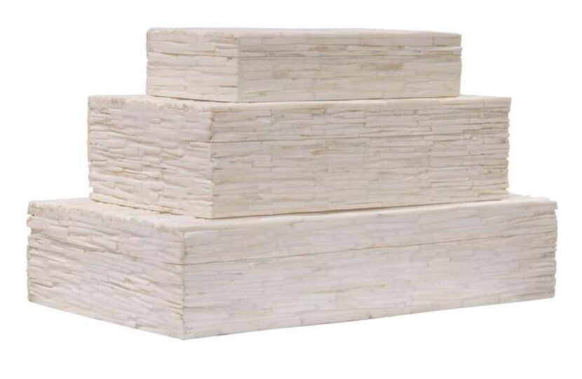 
Hand-hewn chiseled water buffalo boxes, $99-$249, Cantoni
