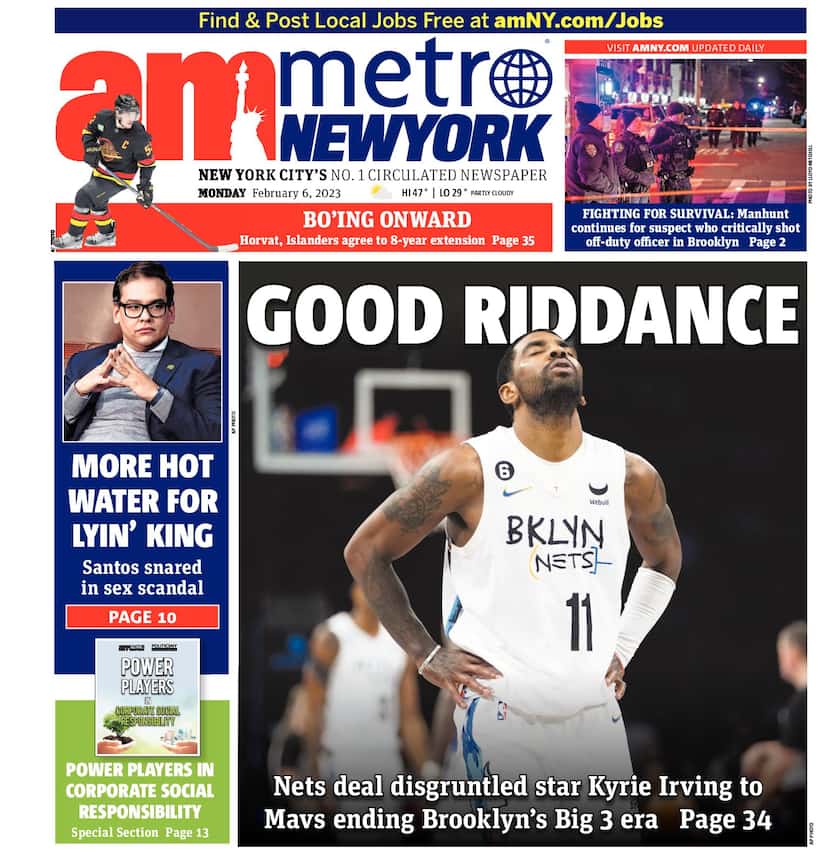 Front page of AM Metro New York on Feb. 6, 2023.