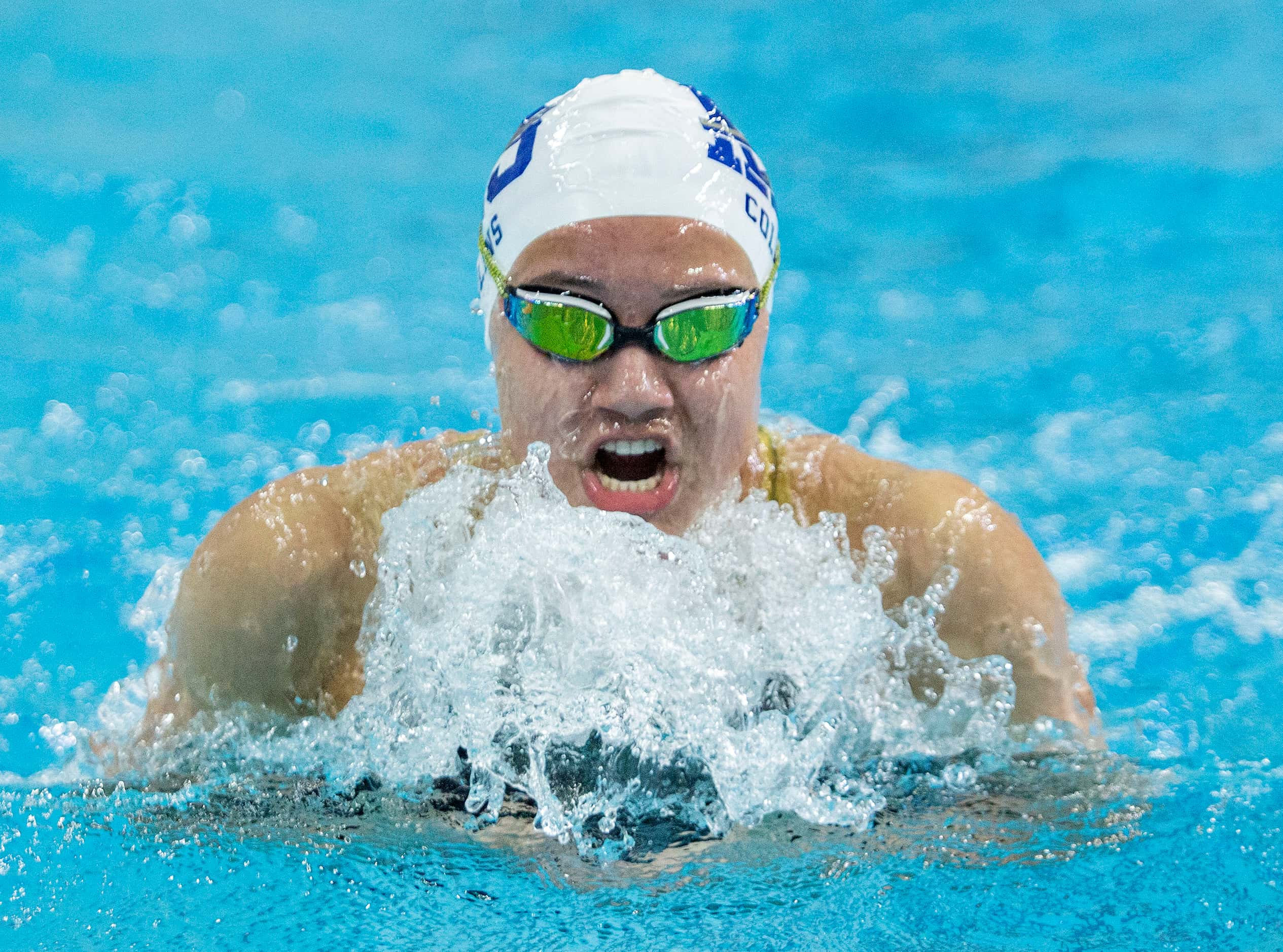 Keller’s Avery Collins competes in the girls 200 individual medley race during the 6A...