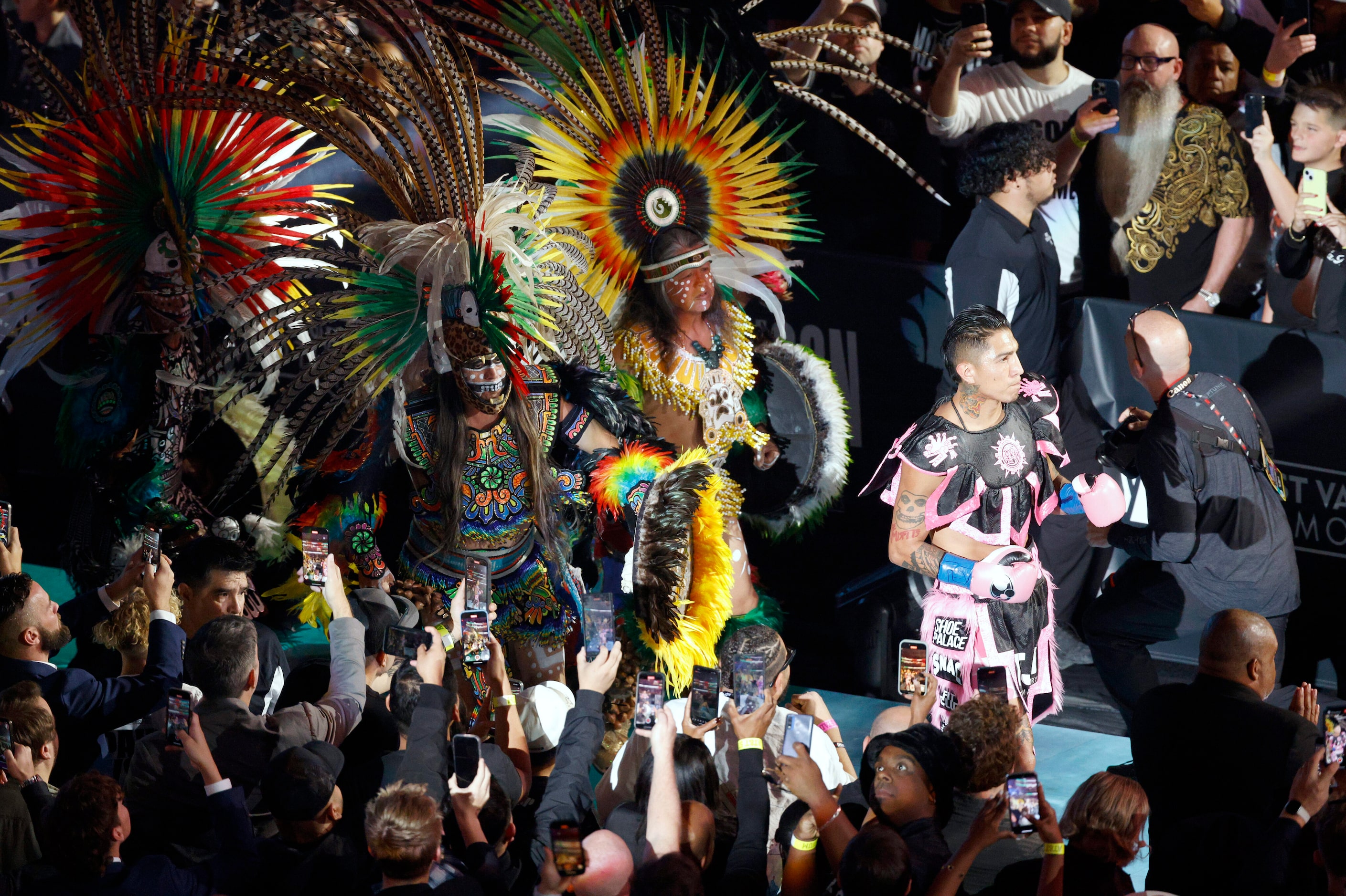 Mario Barrios makes his way to the ring before a boxing match for the WBC welterweight world...