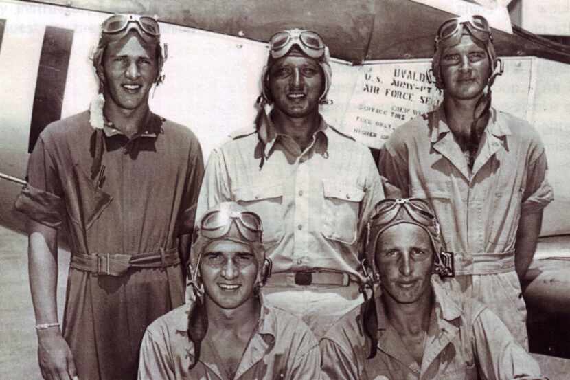 Tom Faulkner (top left) took flight training in Uvalde, Texas, before flying missions in...