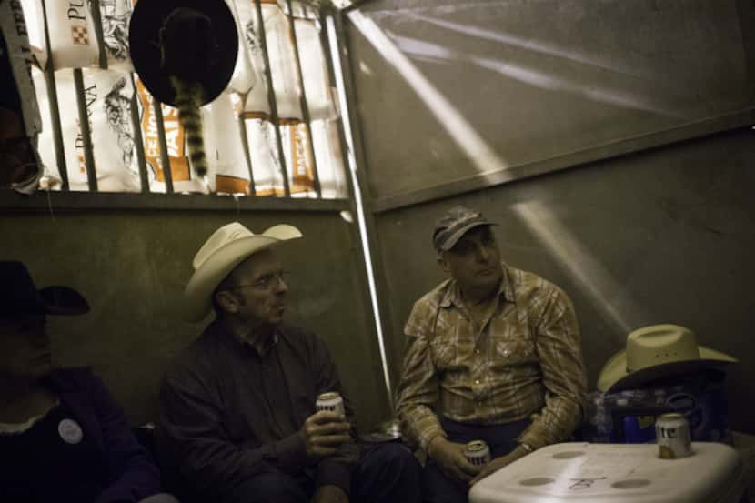 Barrel setter Lorna Paden (left), driver Fred Ewing and driver Rene Salmond relaxed in their...