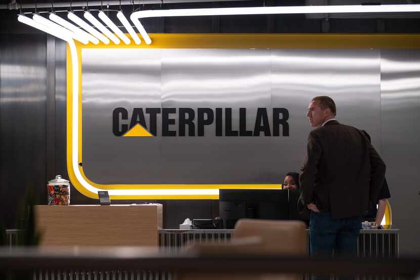 Signage inside the Caterpillar Inc. offices at Williams Square in Irving in 2022.