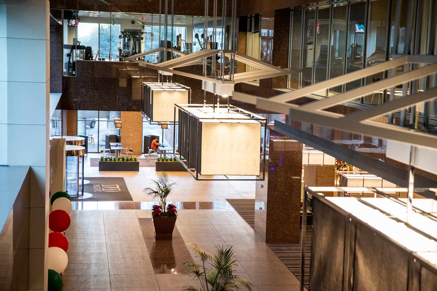 The recently renovated lobby at the 1700 Pacific tower in downtown Dallas.