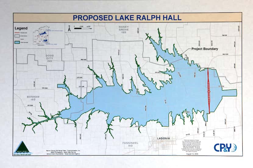 Map of proposed Lake Ralph Hall. Photographed in Ladonia, Texas on Wednesday, October 17,...