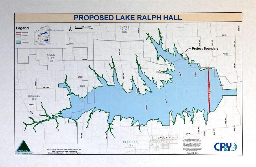 Map of proposed Lake Ralph Hall. Photographed in Ladonia, Texas on Wednesday, October 17,...