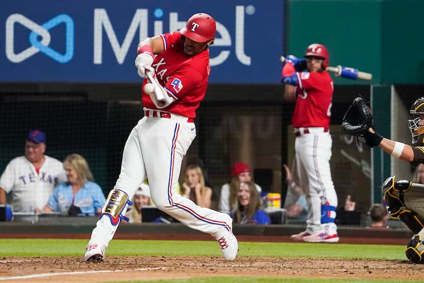 Texas Rangers first baseman Ronald Guzman grounds out against San Diego Padres starting...