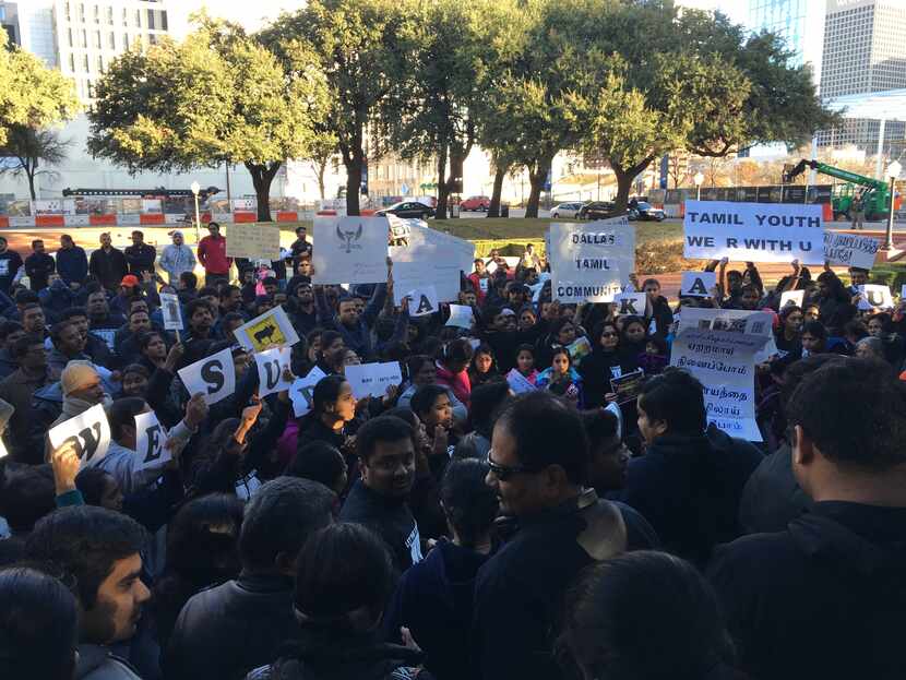 A protest in downtown Dallas on Sunday condemned the banning of a sport in southern India...
