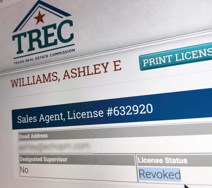 The Texas Real Estate Commission website lists the real estate license for Ashley E....