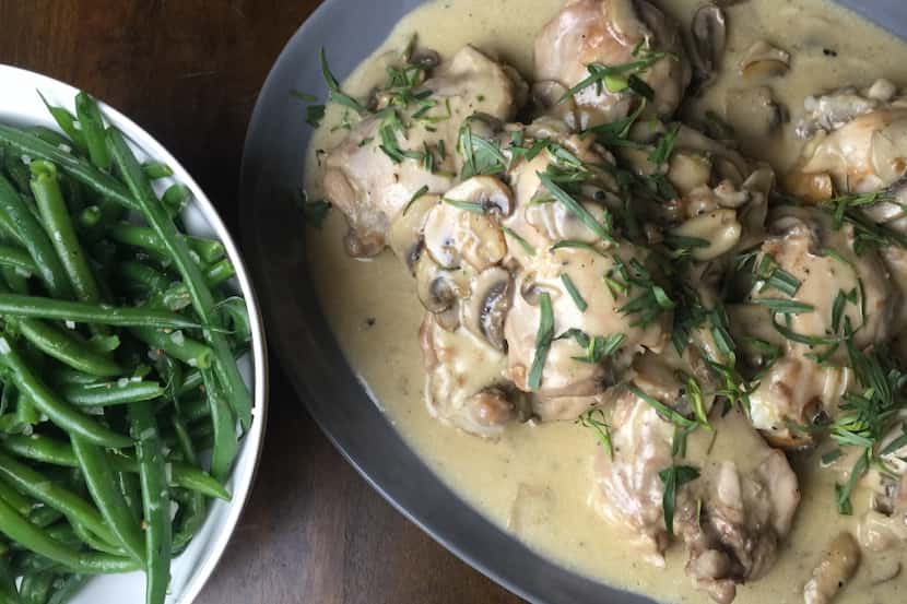 Sauteed haricots verts with shallots and poulet a la creme from Jacques Pepin's new...