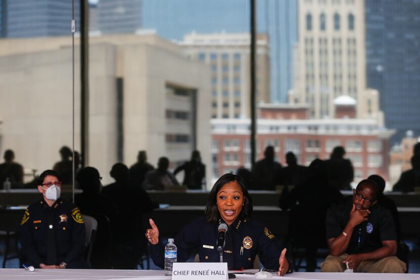 Dallas Police Chief U. Renee Hall speaks during a law enforcement roundtable on June 12,...