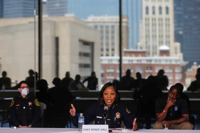 Dallas Police Chief U. Rene Hall speaks during a law enforcement roundtable on Friday, June...