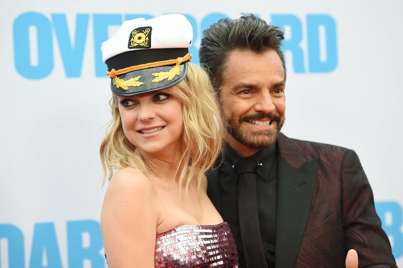 Anna Faris (L) and Eugenio Derbez attend the premiere of "Overboard" on April 30, 2018 at...