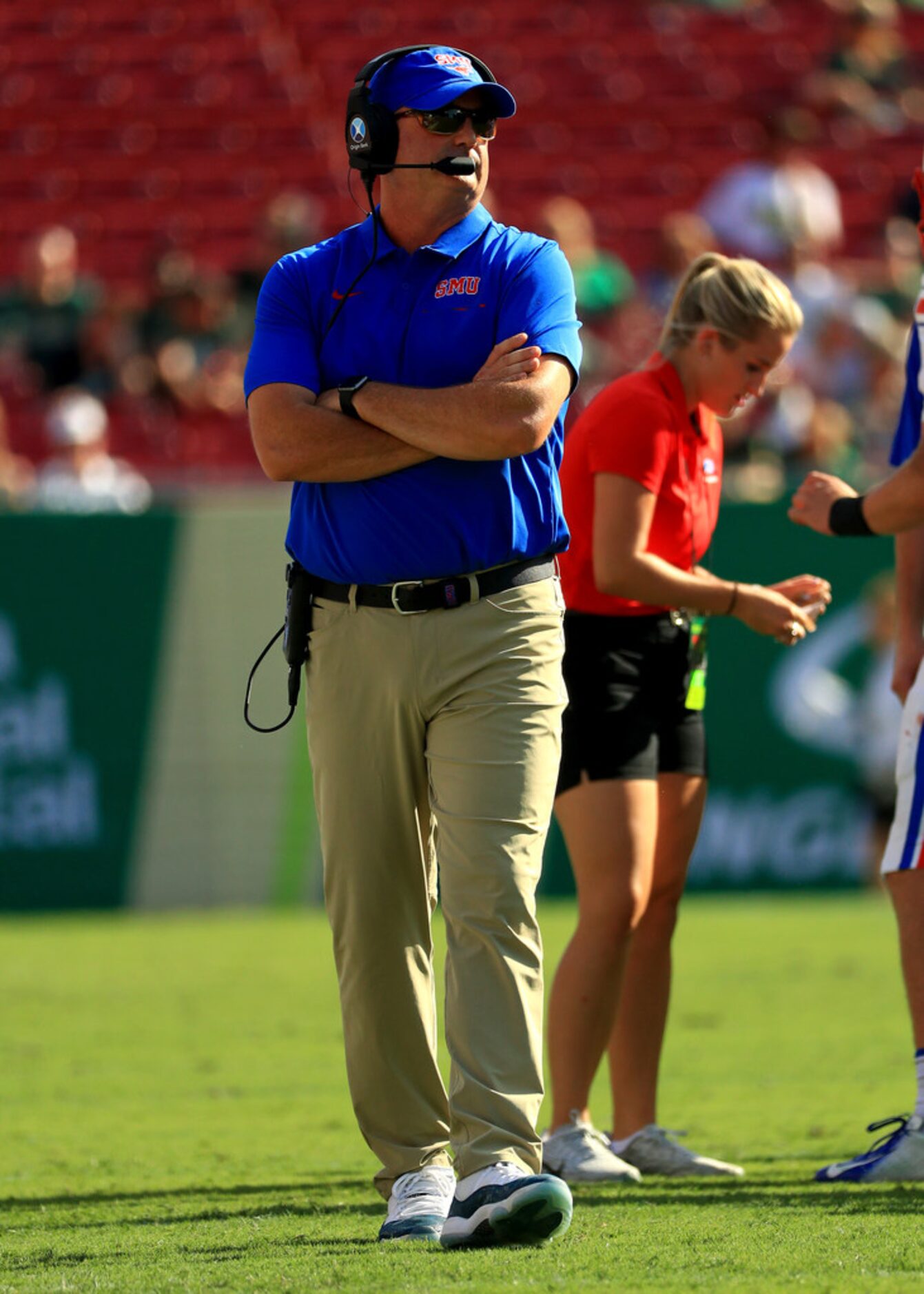 TAMPA, FLORIDA - SEPTEMBER 28: Head coach Sonny Dykes of the Southern Methodist Mustangs ...