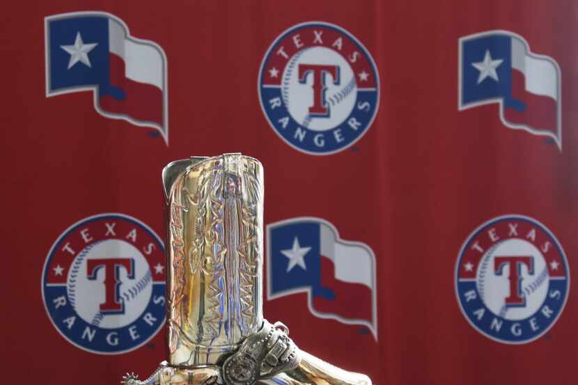 The Silver Boot Trophy is on display during the 2016 Texas Rangers Fan Fest held at Globe...