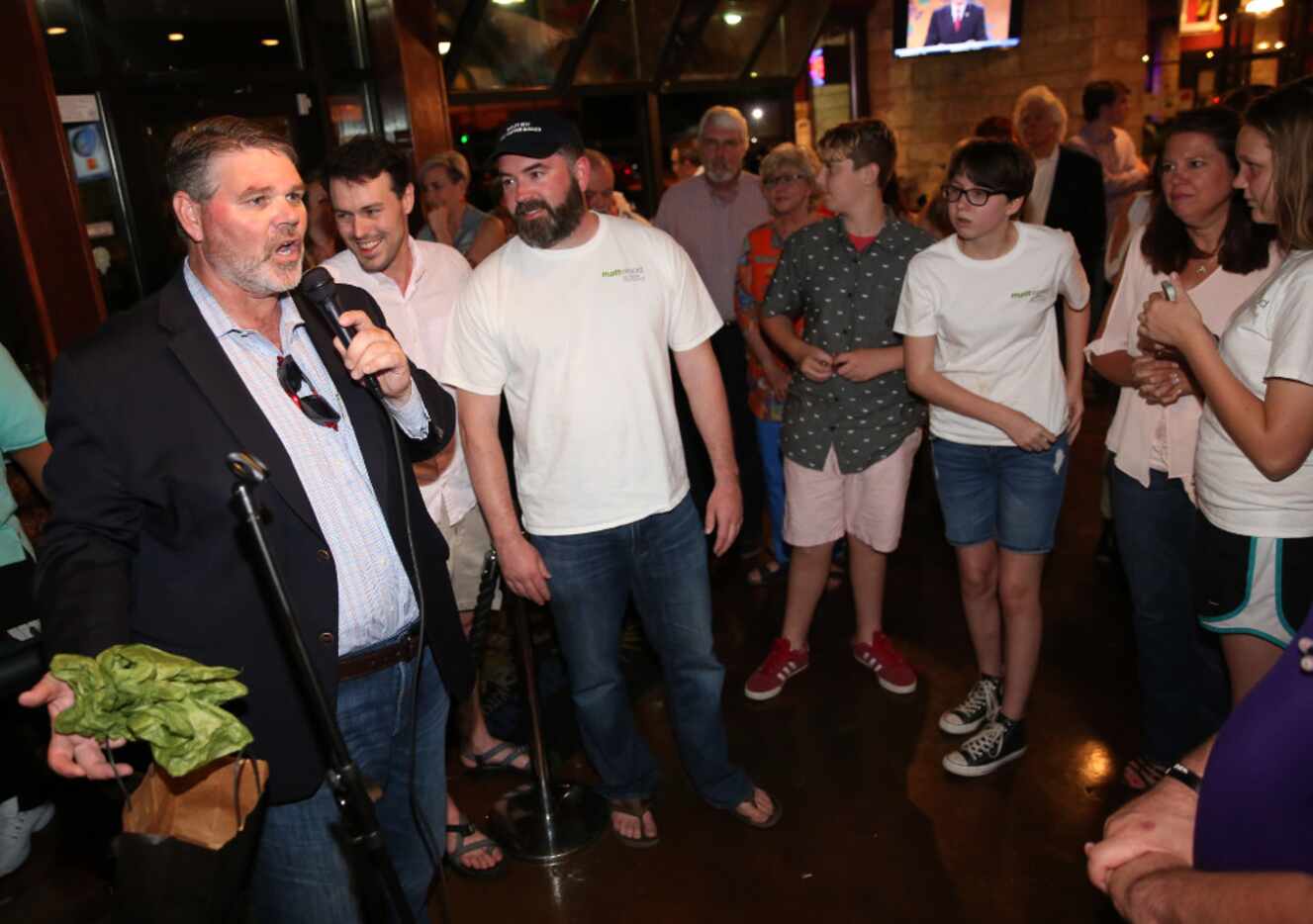 Dallas district 14 city council  candidate Matt Wood gives a concession speech to his...