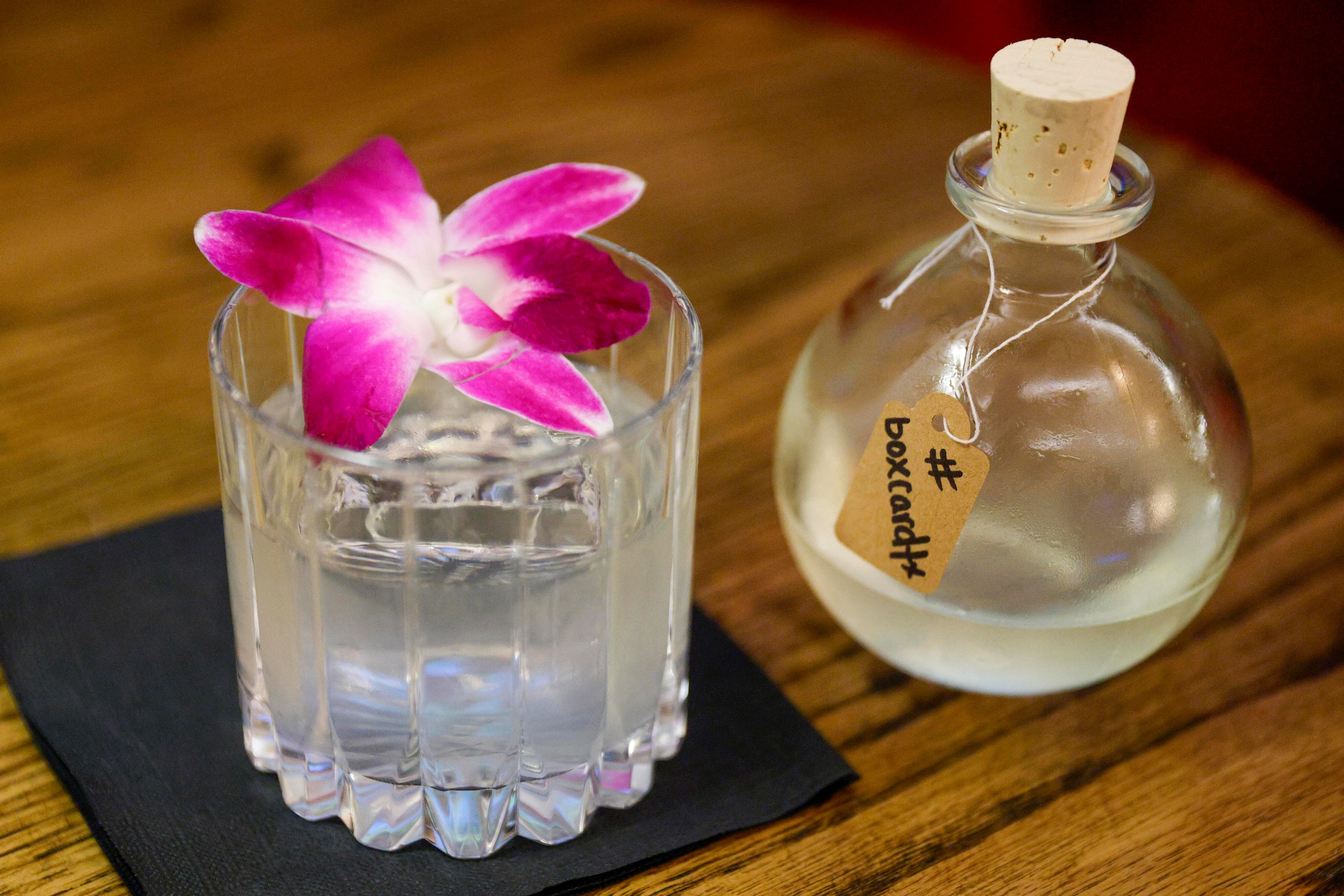 The Magic Potion is a clarified cocktail, meaning it looks nearly clear.