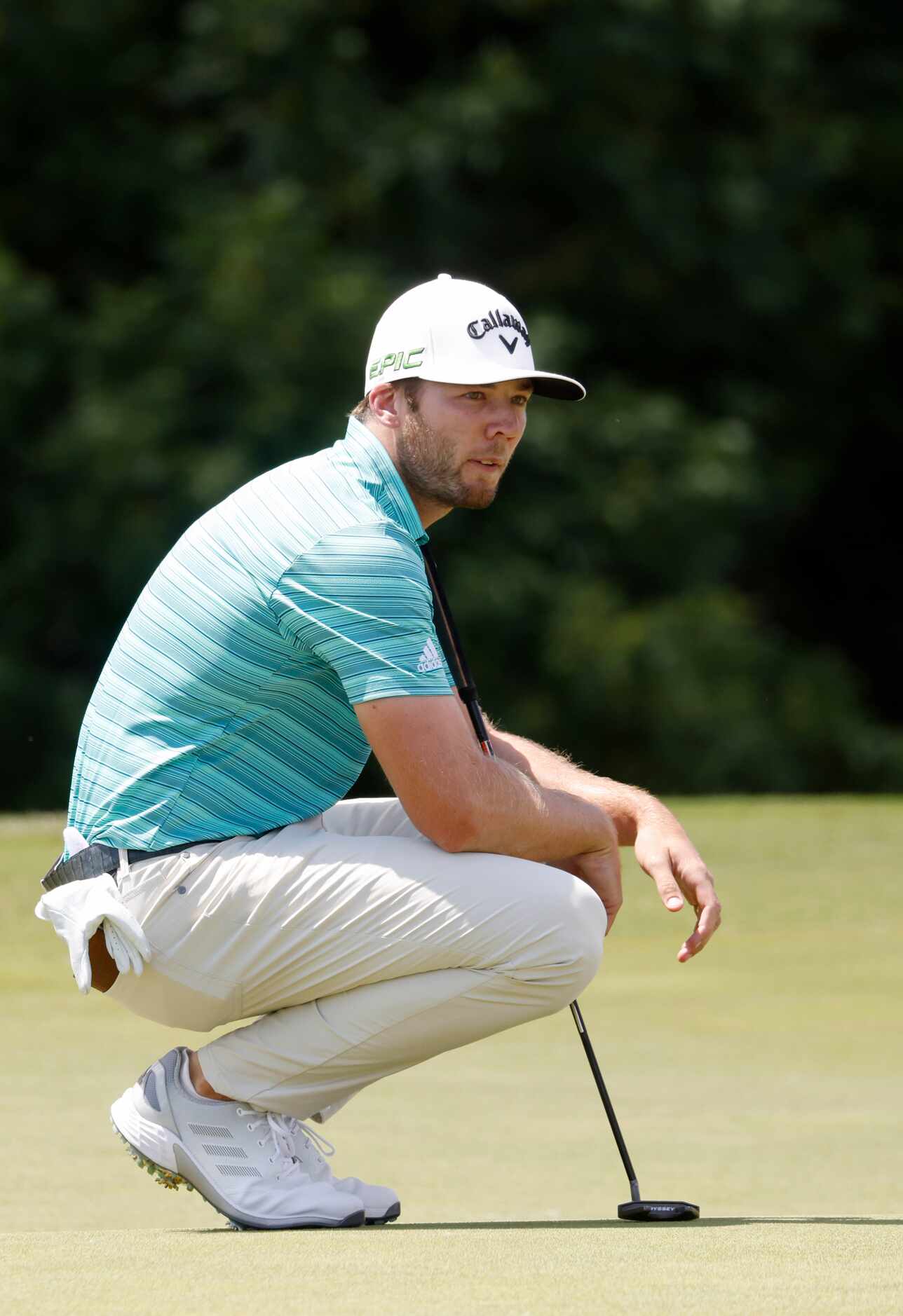 Sam Burns watches before putting on the 9th hole during round 2 of the AT&T Byron Nelson  at...