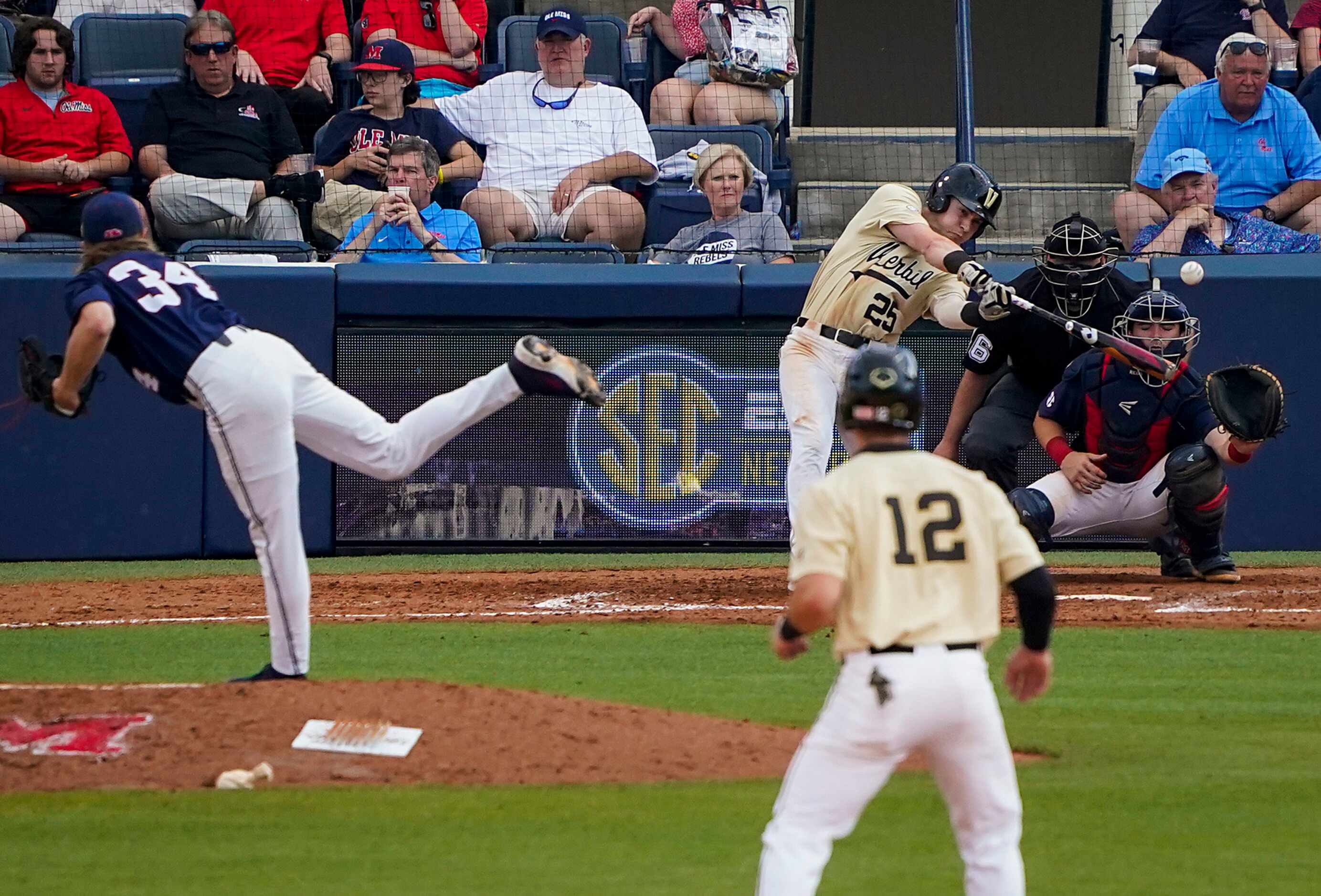 Vanderbilt infielder Parker Noland connects for a home run off of Mississippi pitcher Tyler...