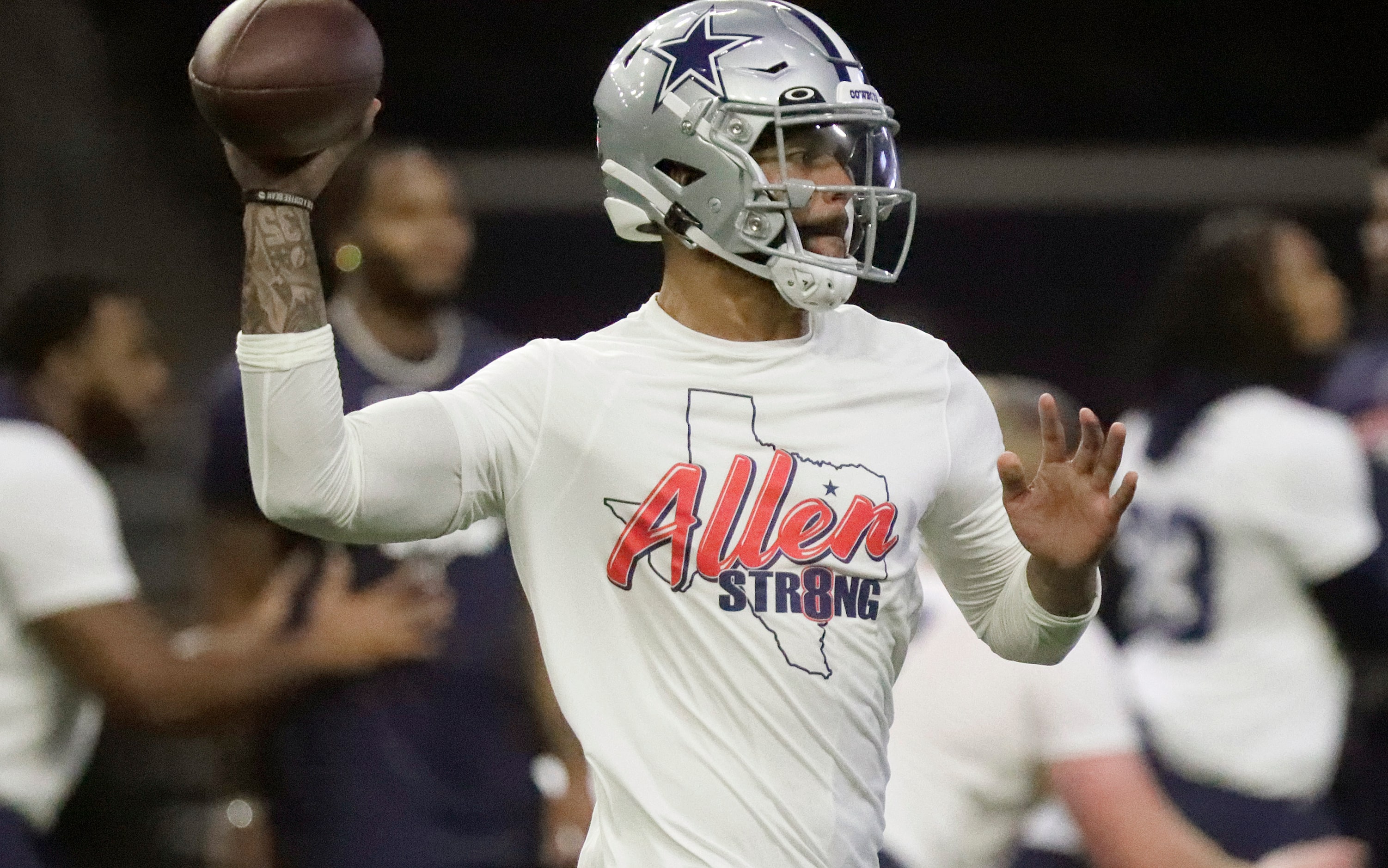 Quarterback Dak Prescott delivers a pass as the Dallas Cowboys held mini camp at the Ford...