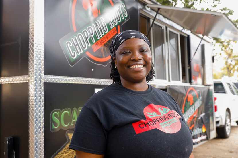 Owner Keke Samba stands by her vegan Afro-Caribbean food truck, Chopping Roots, at the Sunny...