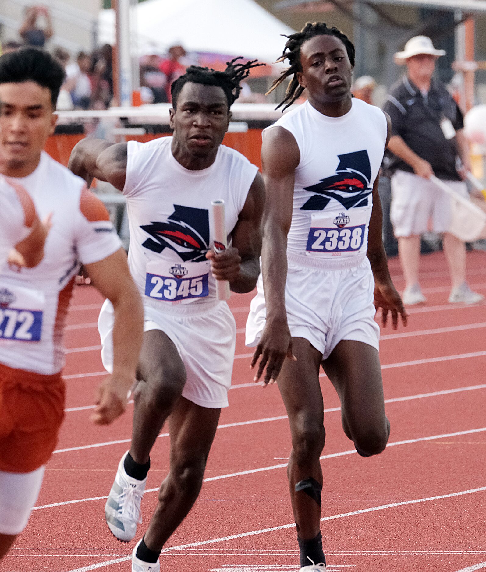 The Aubrey Boys 4x200 Meter relay team competes at the UIL State track championships at Mike...