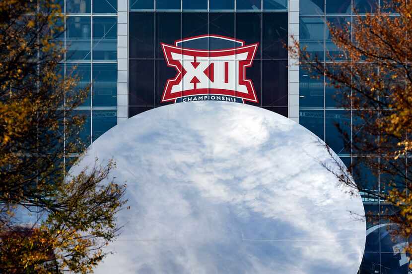 The Big XII Championship logo appears over the Sky Mirror sculpture outside AT&T Stadium...