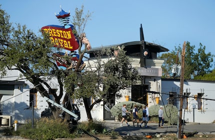 In October 2019, the Preston-Royal shopping center sign was knocked off center after tornado...