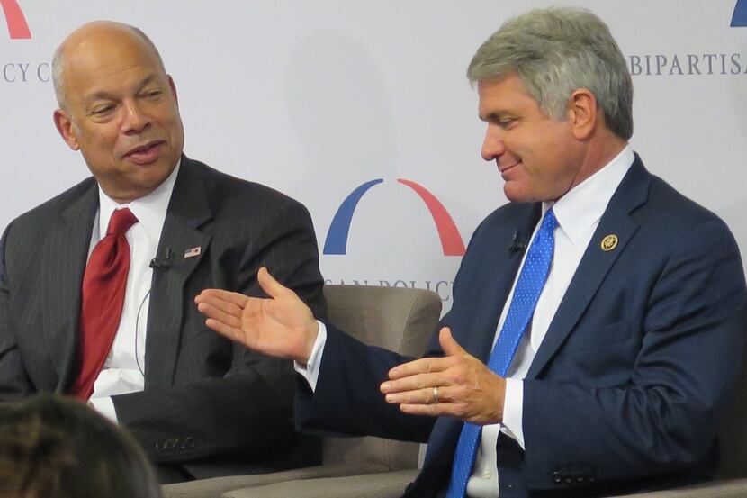 House Homeland Security Committee Chairman Michael McCaul (right), R-Austin, speaks about...