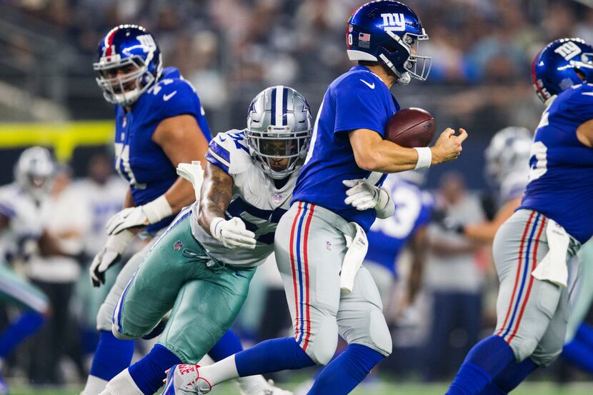 Dallas Cowboys linebacker Damien Wilson (57) sacks New York Giants quarterback Eli Manning...