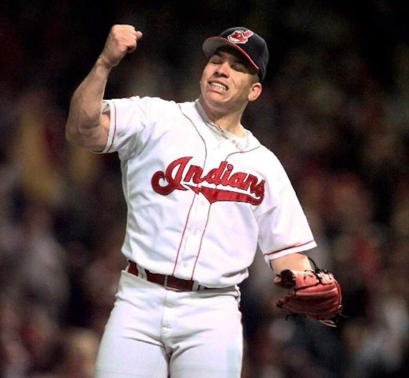 ORG XMIT: CDB139 Cleveland Indians pitcher Bartolo Colon reacts to striking out New York...