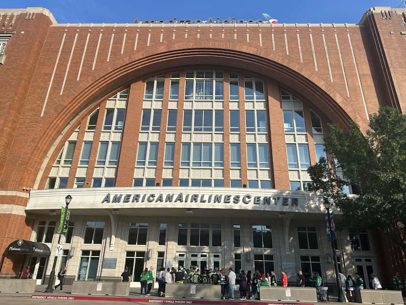 Dallas Stars fans congregate May 29, 2024 outside American Airlines Center before watching...