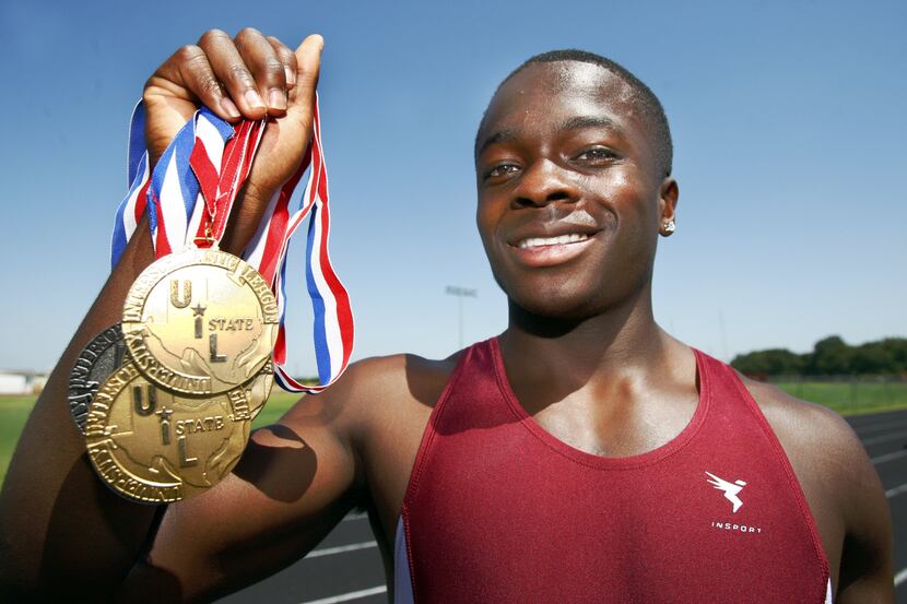  Rowlett High's Marquise (cq) Goodwin poses at the school's track Tuesday afternoon. Goodwin...