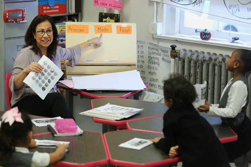 Sandra Urton teaches her kindergarten class at Solar Preparatory School for Girls in Dallas...