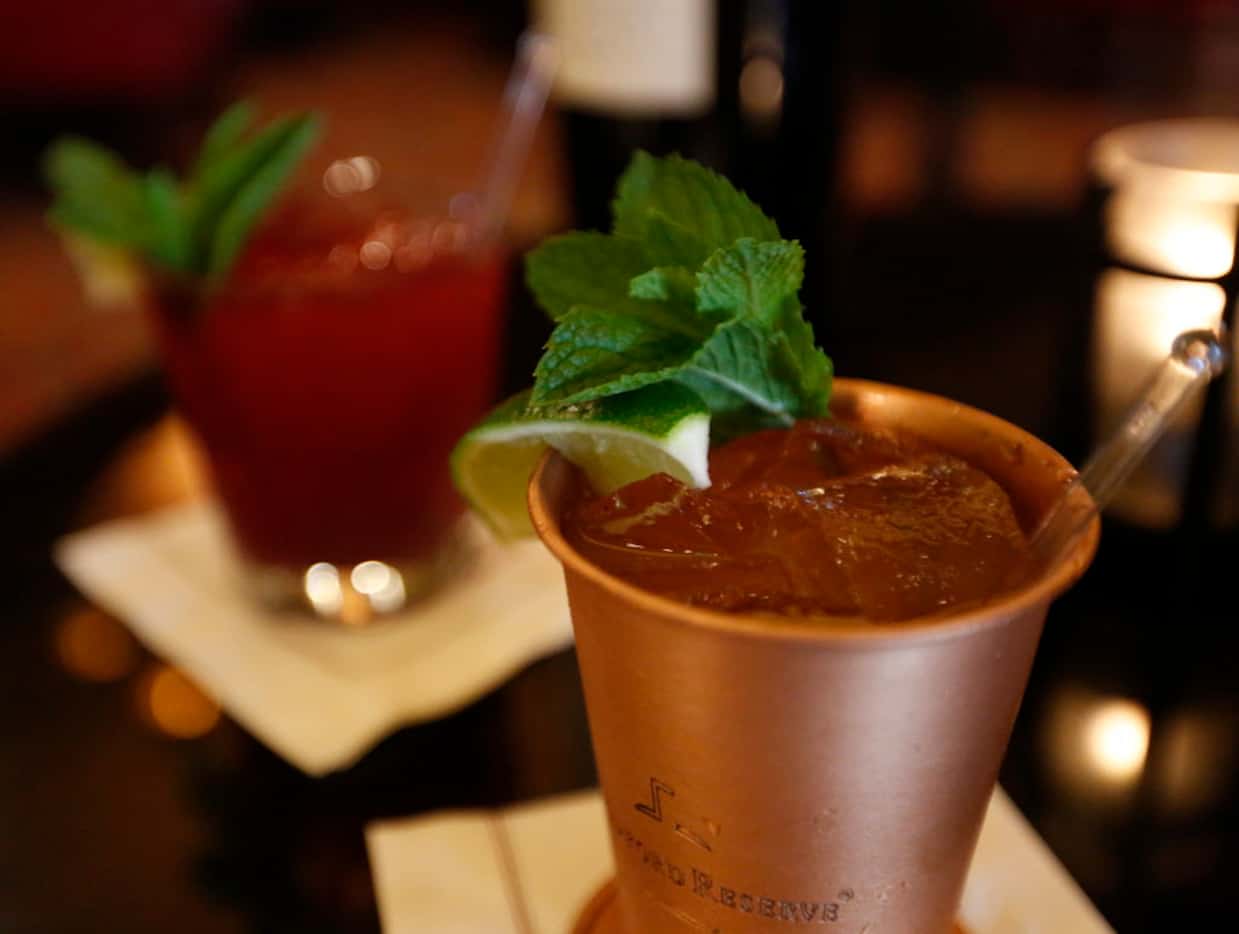 A mint julep, served as a Kentucky Derby special, is shown at the Library Bar at the Warwick...
