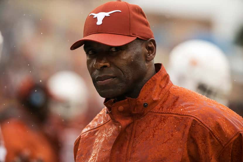 Texas head coach Charlie Strong on the sidelines during a 23-9 win against Kansas State at...