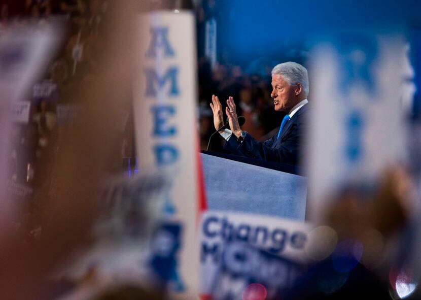 Former President Bill Clinton speaks on behalf of his wife, Hillary Clinton during day two...
