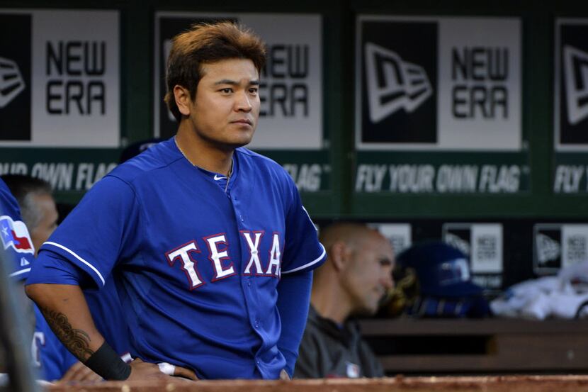 May 30, 2014; Washington, DC, USA; Texas Rangers left fielder Shin-Soo Choo (17) stands in...