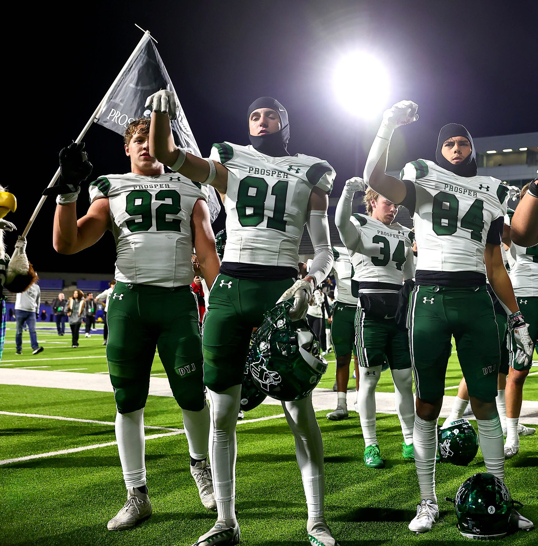 The Prosper Eagles celebrate their victory over McKinney 24-12 in a District 5-6A high...