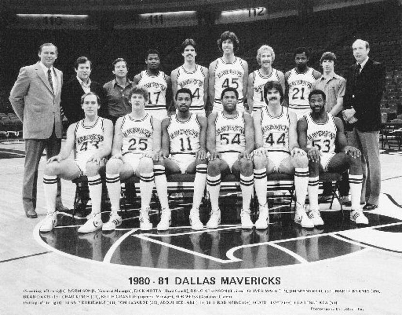 The Dallas Mavericks team photo from 1980-81.  Top row, from left: General Manager Norm...