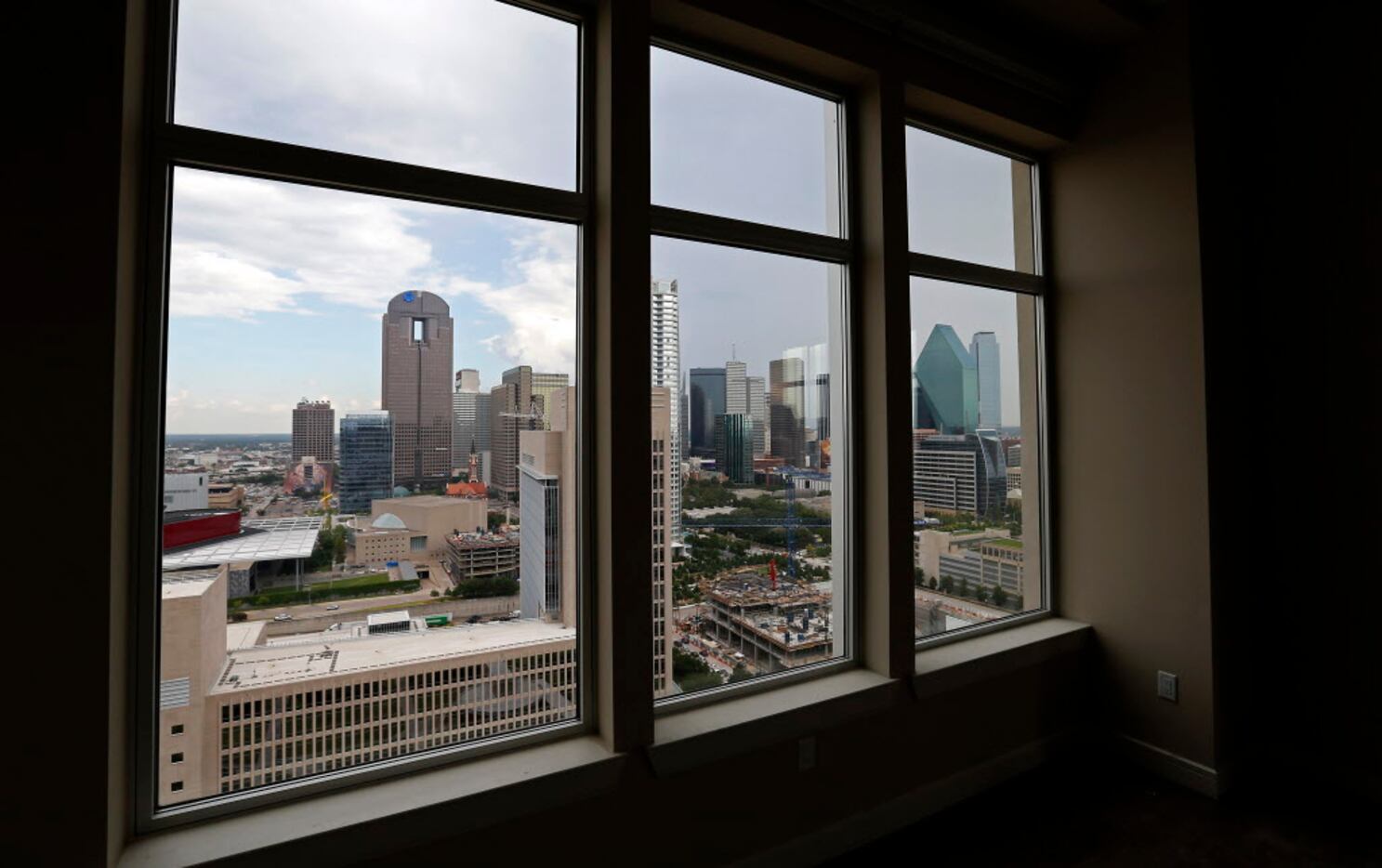 A view of the skyline of downtown Dallas from the new penthouse units at The Jordan, modern...